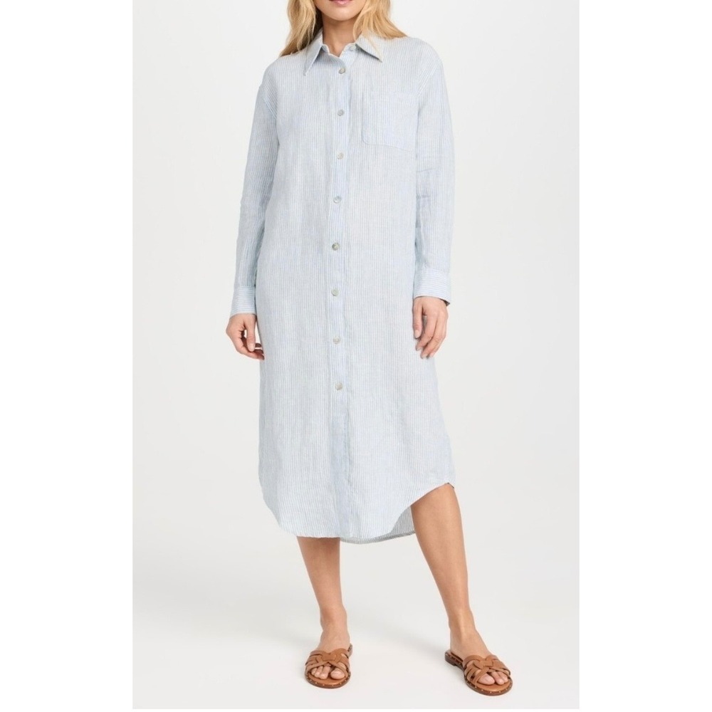 Faherty Laguna Linen Maxi Dress, Ocean View Stripe, XL, Coastal Luxury Preppy